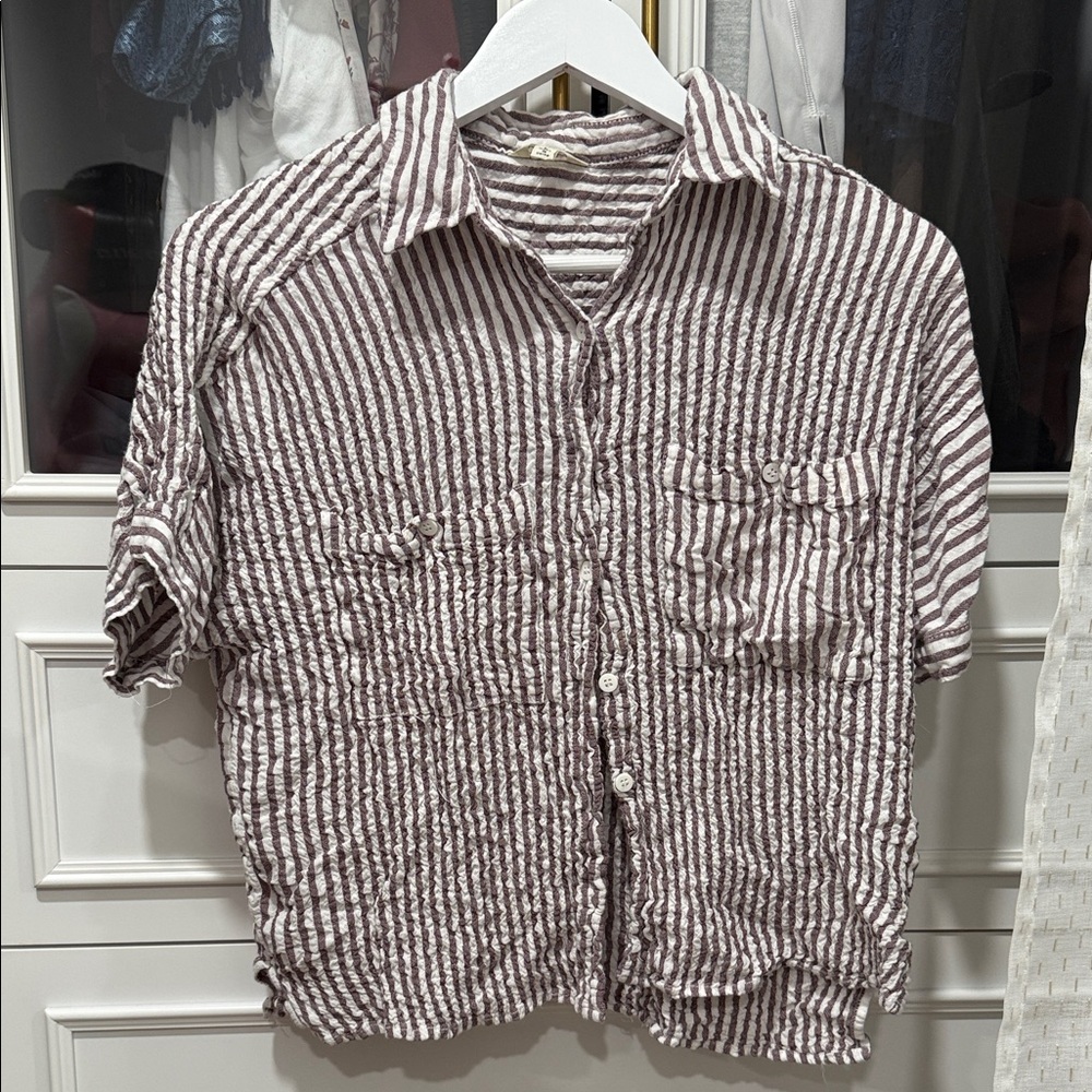 Max Studio Brown and White Striped Shirt